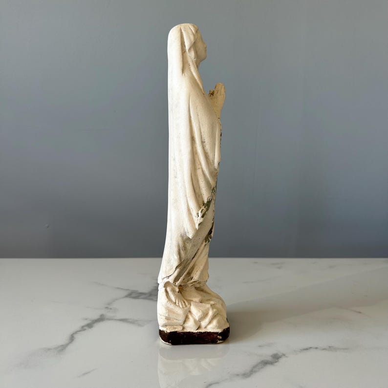 Antique French Chalkware Statue: Virgin Mary Our Lady of Lourdes (10 3/ ...
