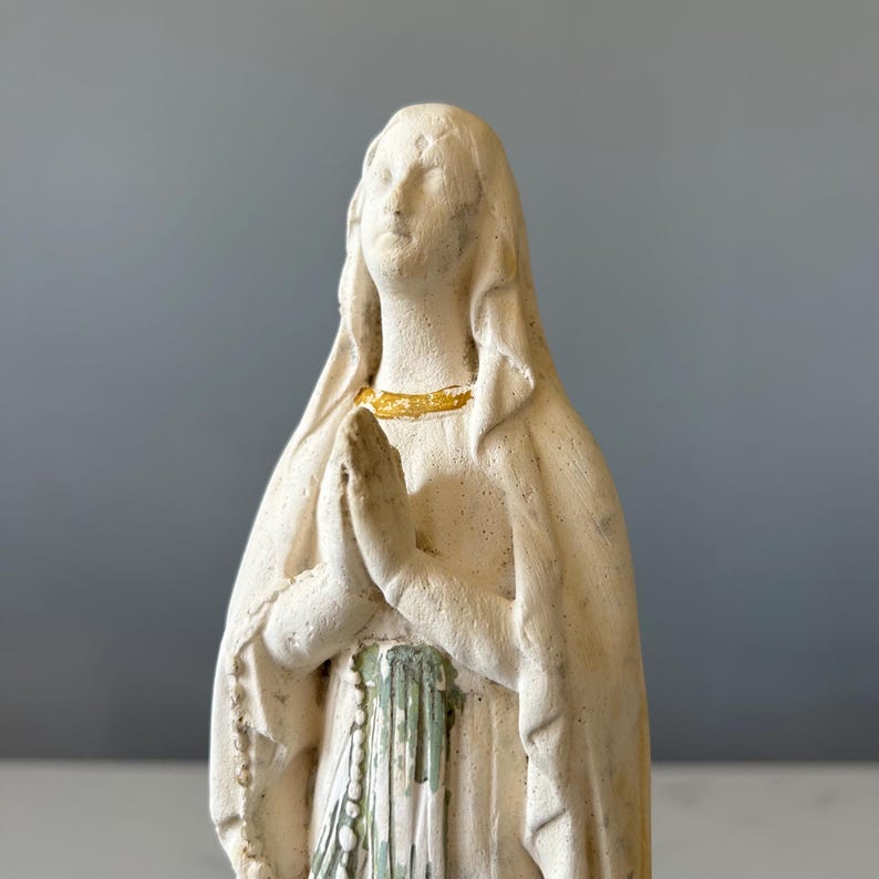 Antique French Chalkware Statue: Virgin Mary Our Lady of Lourdes (10 3/ ...
