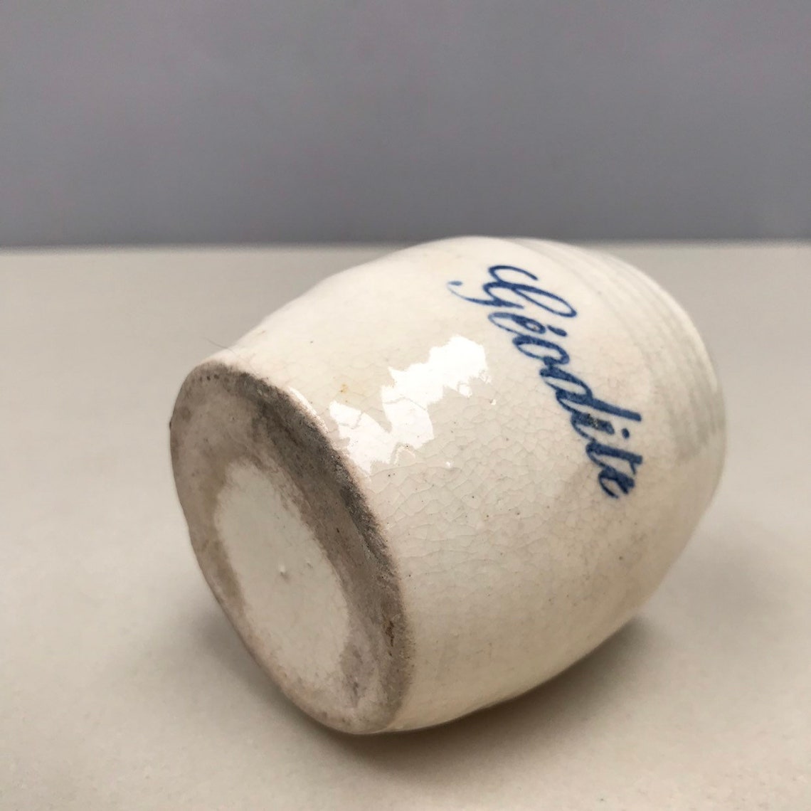 Antique French Geodite Stoneware Mustard Pot, Blue Lettering - Etsy