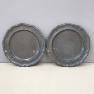Matching Pair! Antique French pewter heavy plates. True French Chateau Decor!
