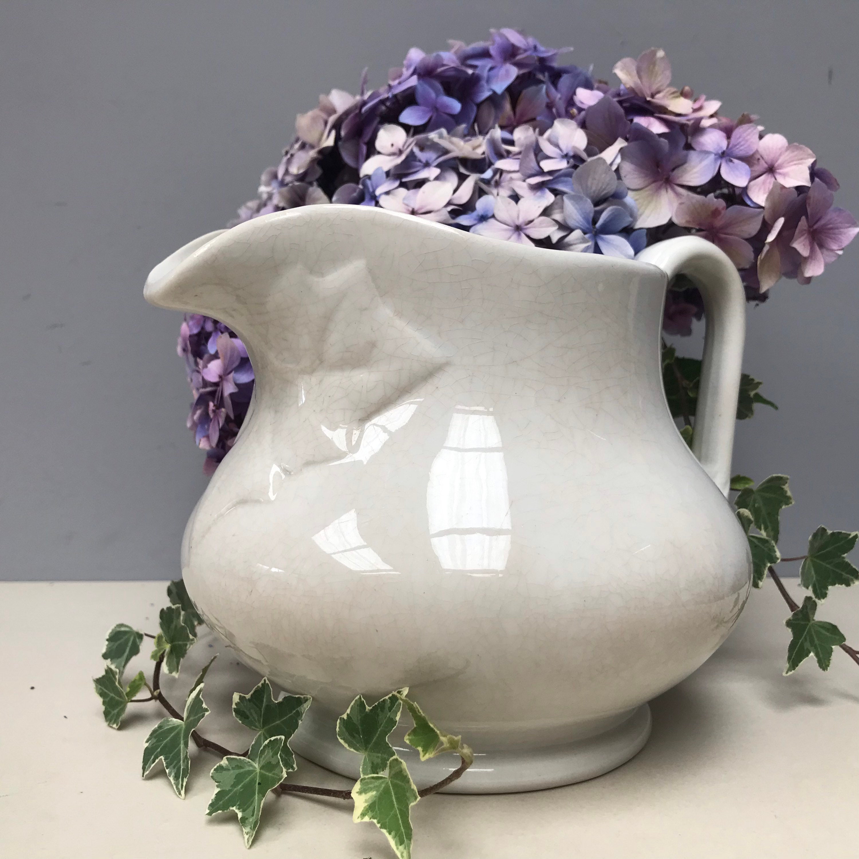 Rare Feuille de Lierre Sarreguemines Antiques Français Pichet Ironstone Jug. Antique Ivoire Terre Fe