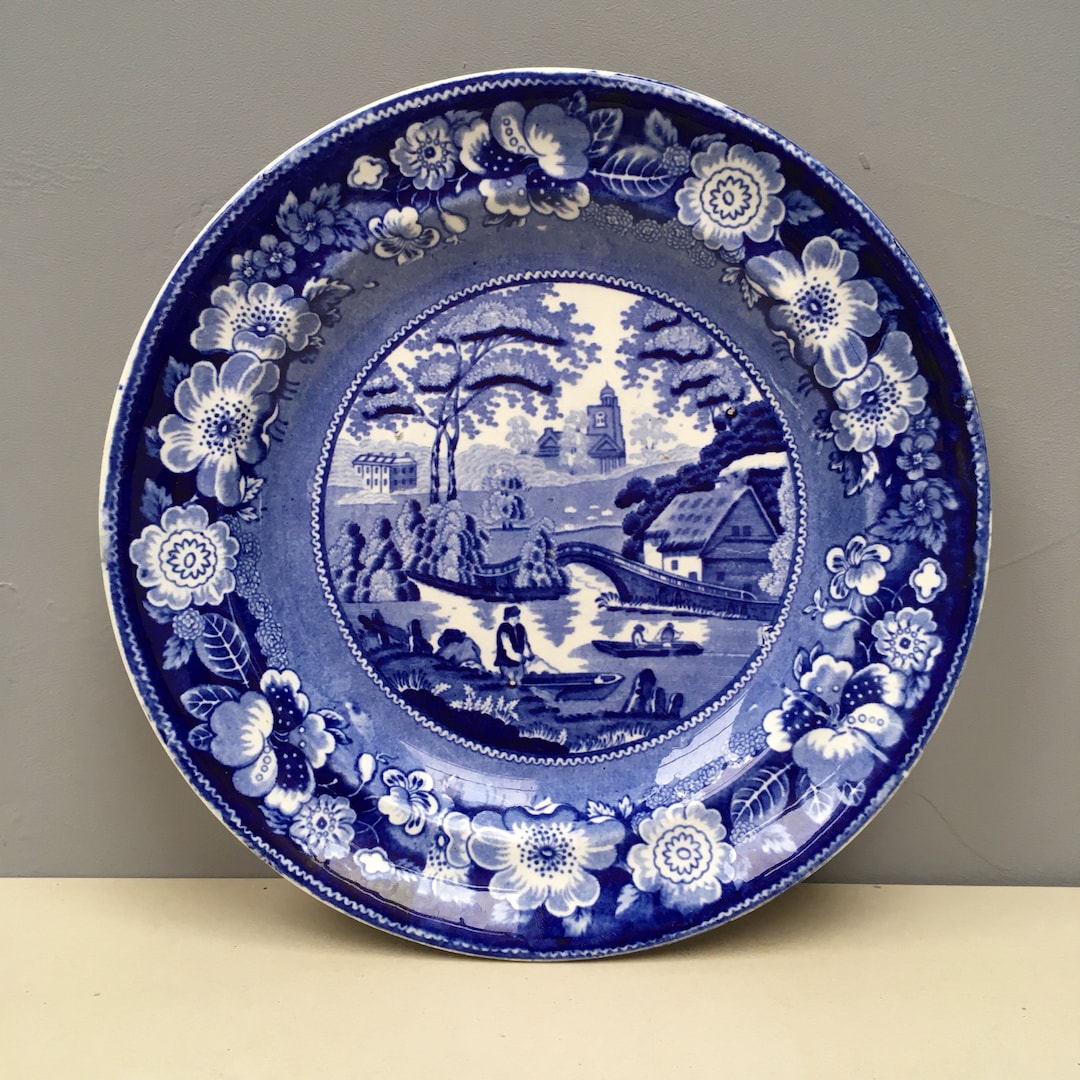 Rare SAMPSON BRIDGWOOD Antique Blue Transferware Plate Plate