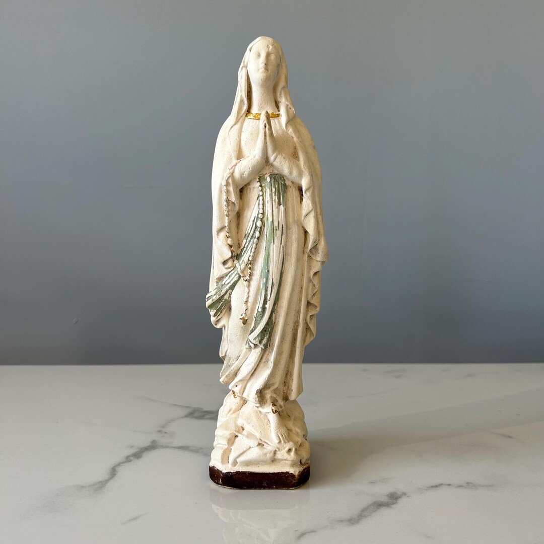 Antique French Chalkware Statue: Virgin Mary Our Lady of Lourdes (10 3/ ...