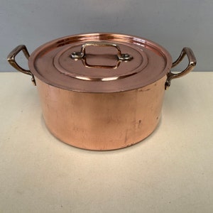 Casserole en cuivre française lourde de 1,5 kg en métaux uvres Vesoul, 1 mm d'épaisseur, Villedieu, avec couvercle. Magnifique vieille batterie de cuisine avec revêtement en métal image 6