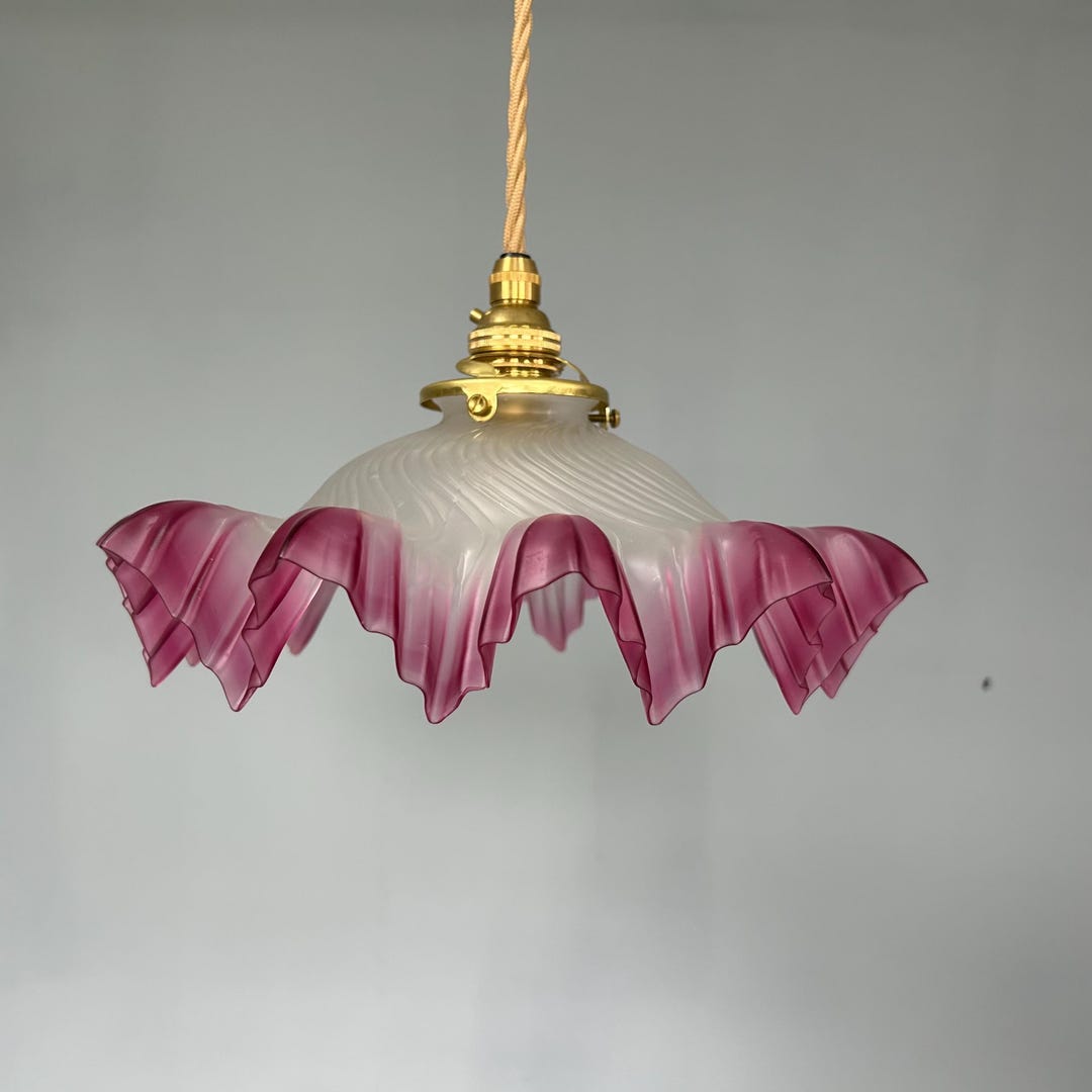 Raspberry Ruffle Retro Signs Pretty Vintage French Frilly Glass Lampshade Frosted Opaque Glass ...