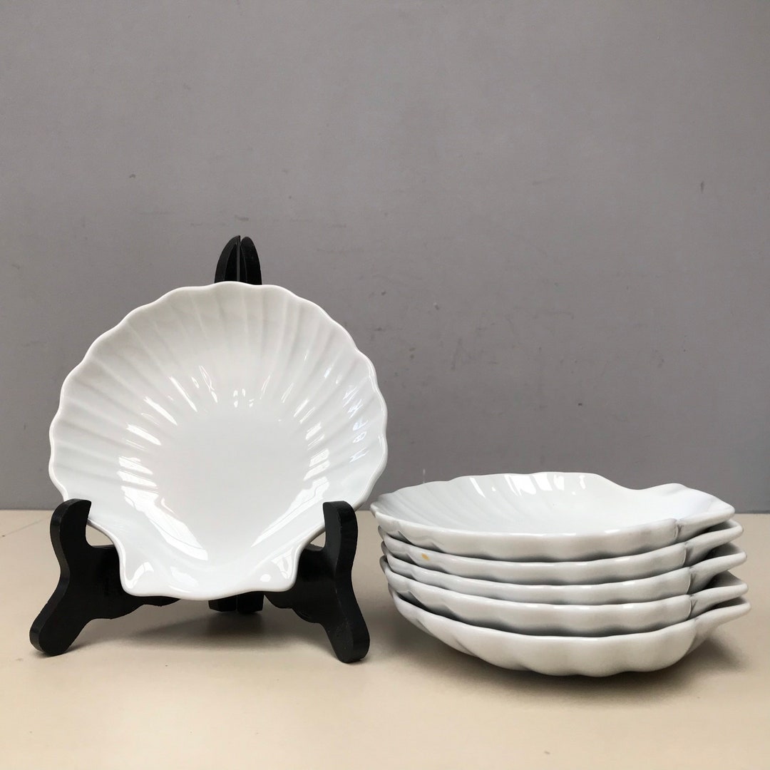 Set of 6 Emile Henry French Oyster Scallop Clam Small Serving Dishes Bowls. White Porcelain