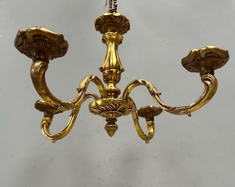 2.5kg! Small but Heavy Vintage French Gold Bronze 4 arm Chandelier Ceiling Light Fitting - Beautiful Elegant Design. Patina