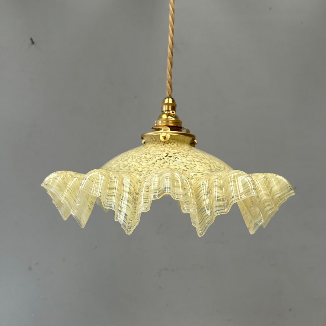 Pretty Vintage French Frilly Glass Lampshade - Speckled Milk Glass ...