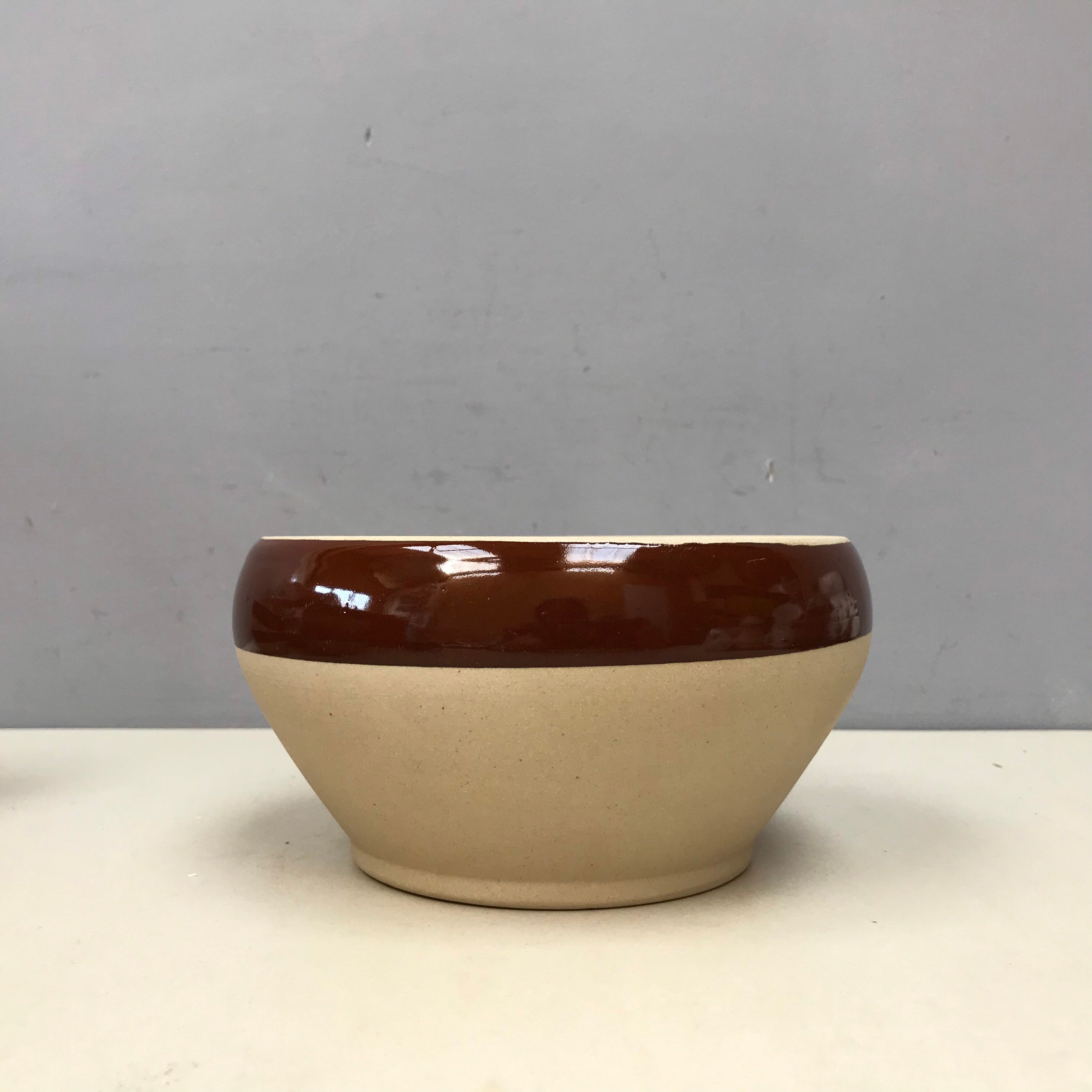 Moyen 6 3/4 Digoin Grespots Vintage Français Bol à Mélanger en Terre Cuite. Grès Tactile Poterie Bei