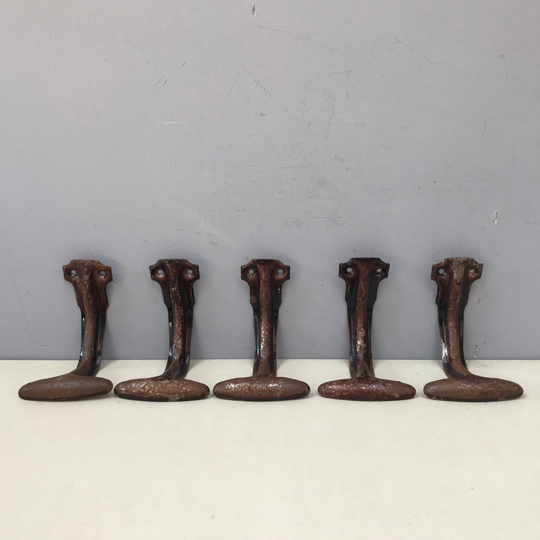 Set of 5 Vintage French Coat Rack Hooks Shabby Steel Iron Antique