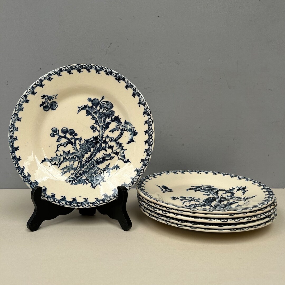 t*i様 60s french china vintage indigo jac Set of 6 Antique GIEN French Indigo Dark Blue Ironstone