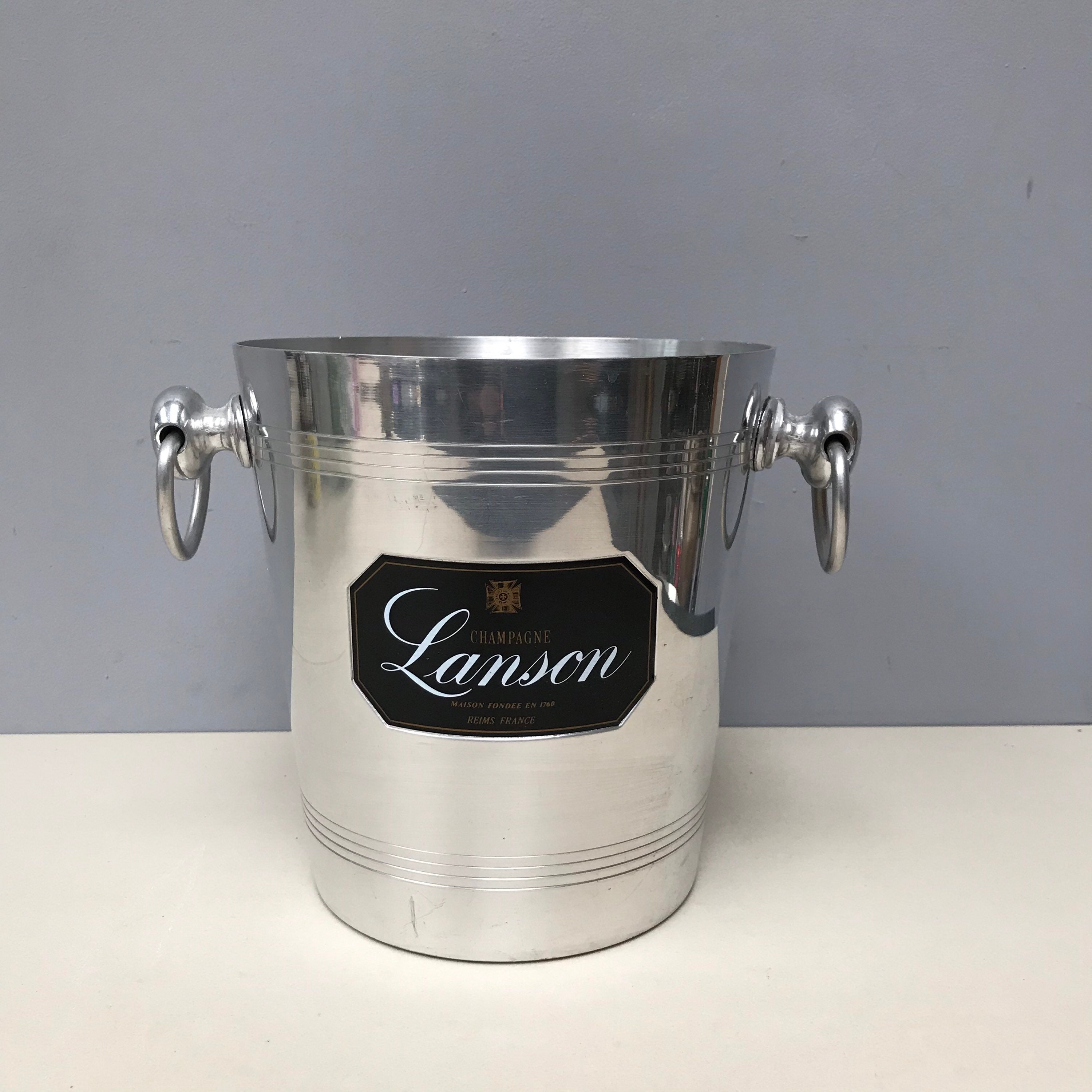 Lanson Champagne Français Bistro Cooler Ice Bucket. Shabby Vintage Aluminium Silver Coloured