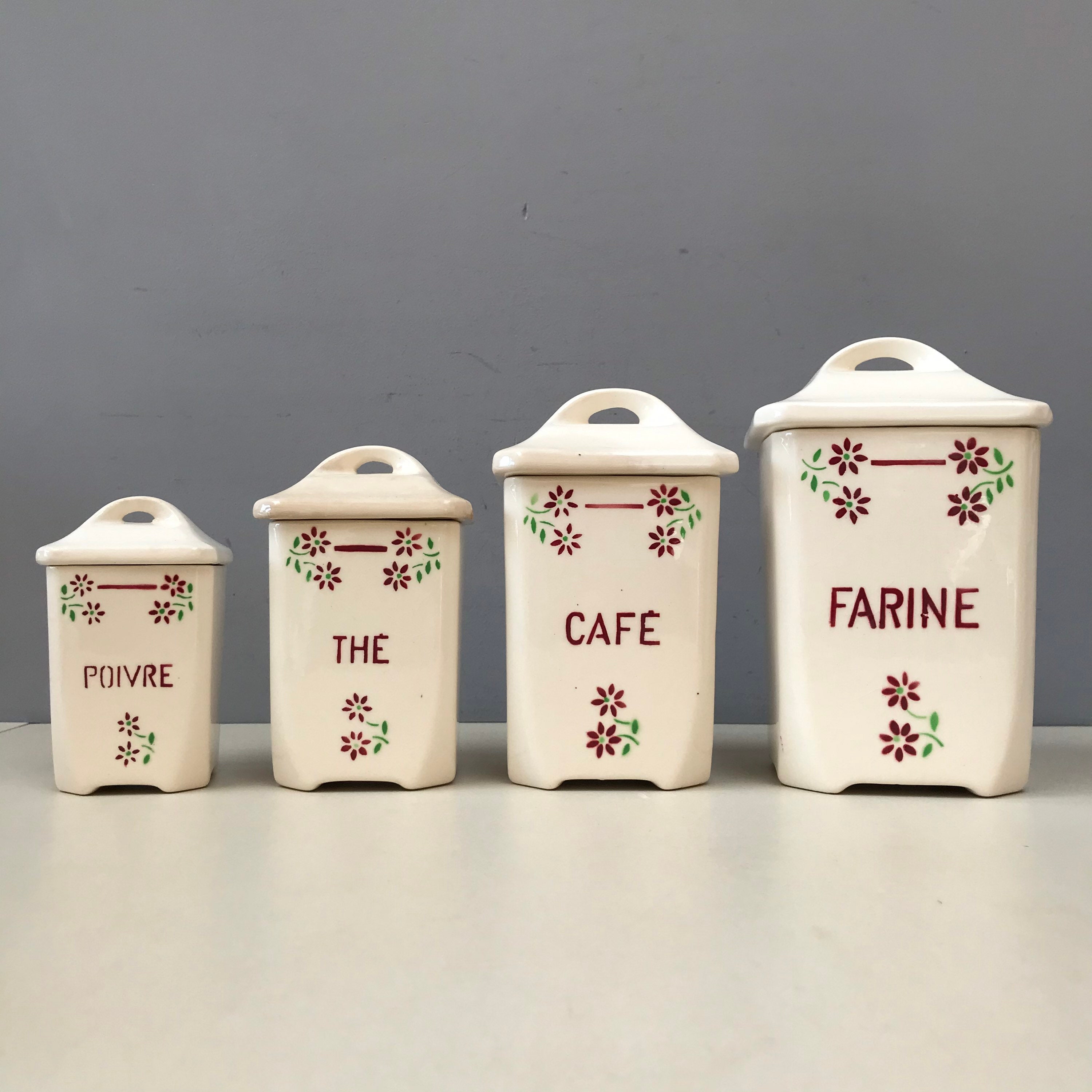 Ensemble de 4 Badonviller Vintage Français Stockage Cuisine en Céramique Jars, Bidons.