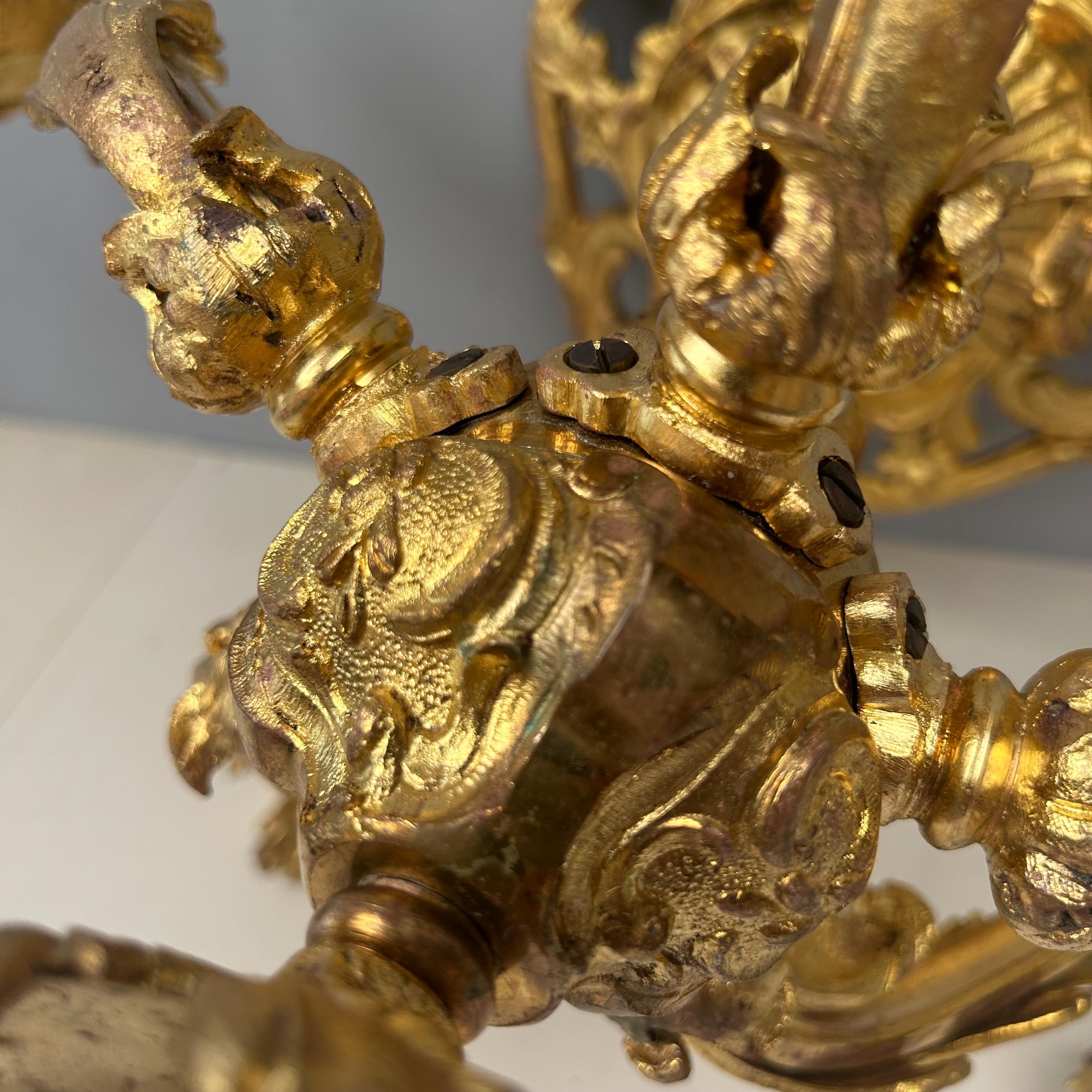 Lustre Napoléon III 2 Feux, Bronze Doré, Suspension Plafonnier Intérieur