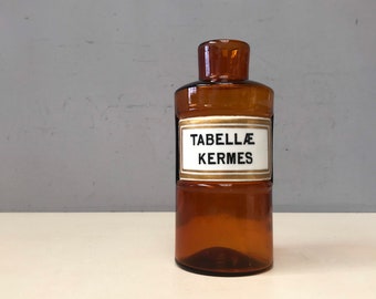 Rare Tabellae Kermes 19th century Pharmacie Vintage French amber Glass Apothecary Pharmacy bottle jar brown