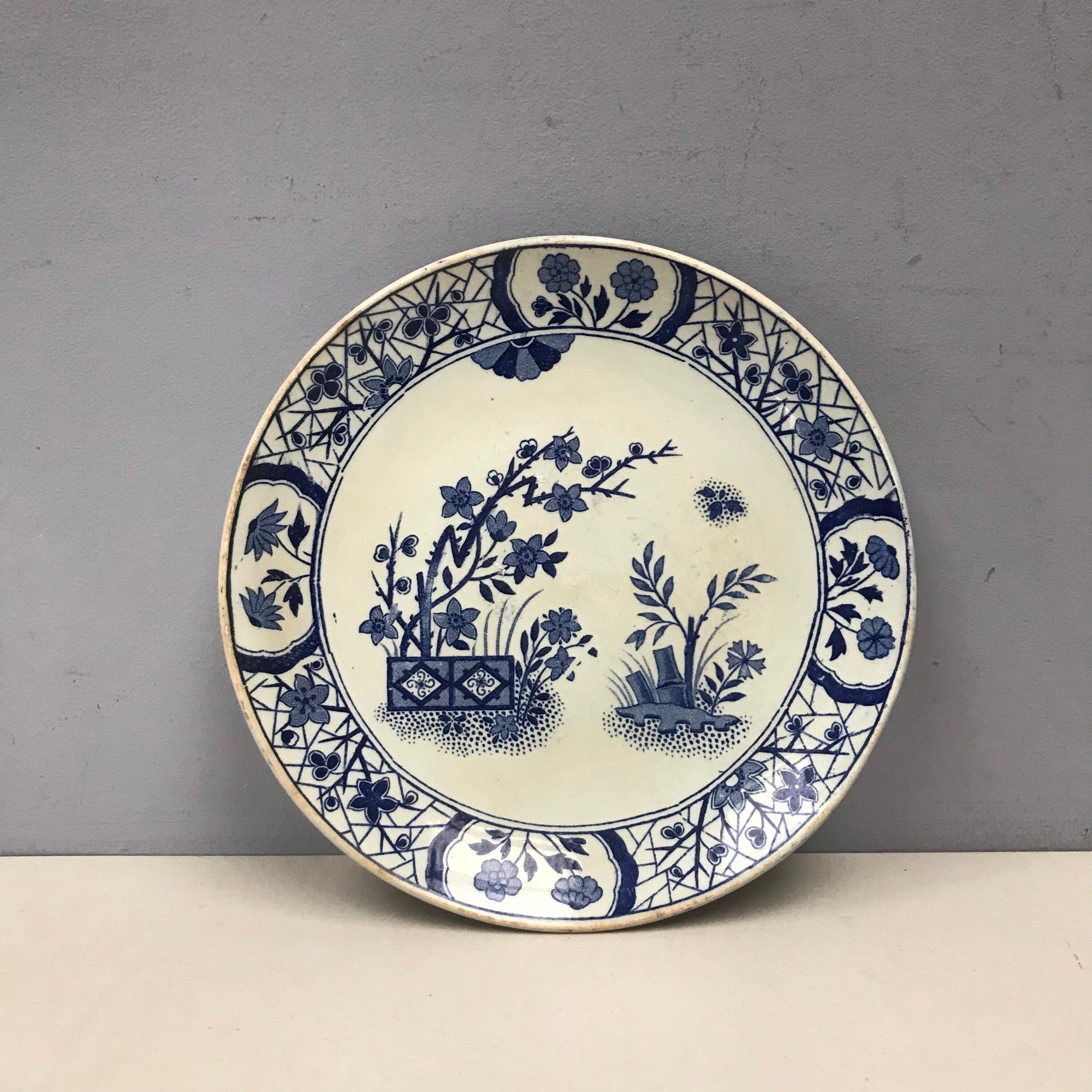 Antique U & C Damas Blue Desert Français Assiette à Gâteau Utschneider et Cie Sarreguemines