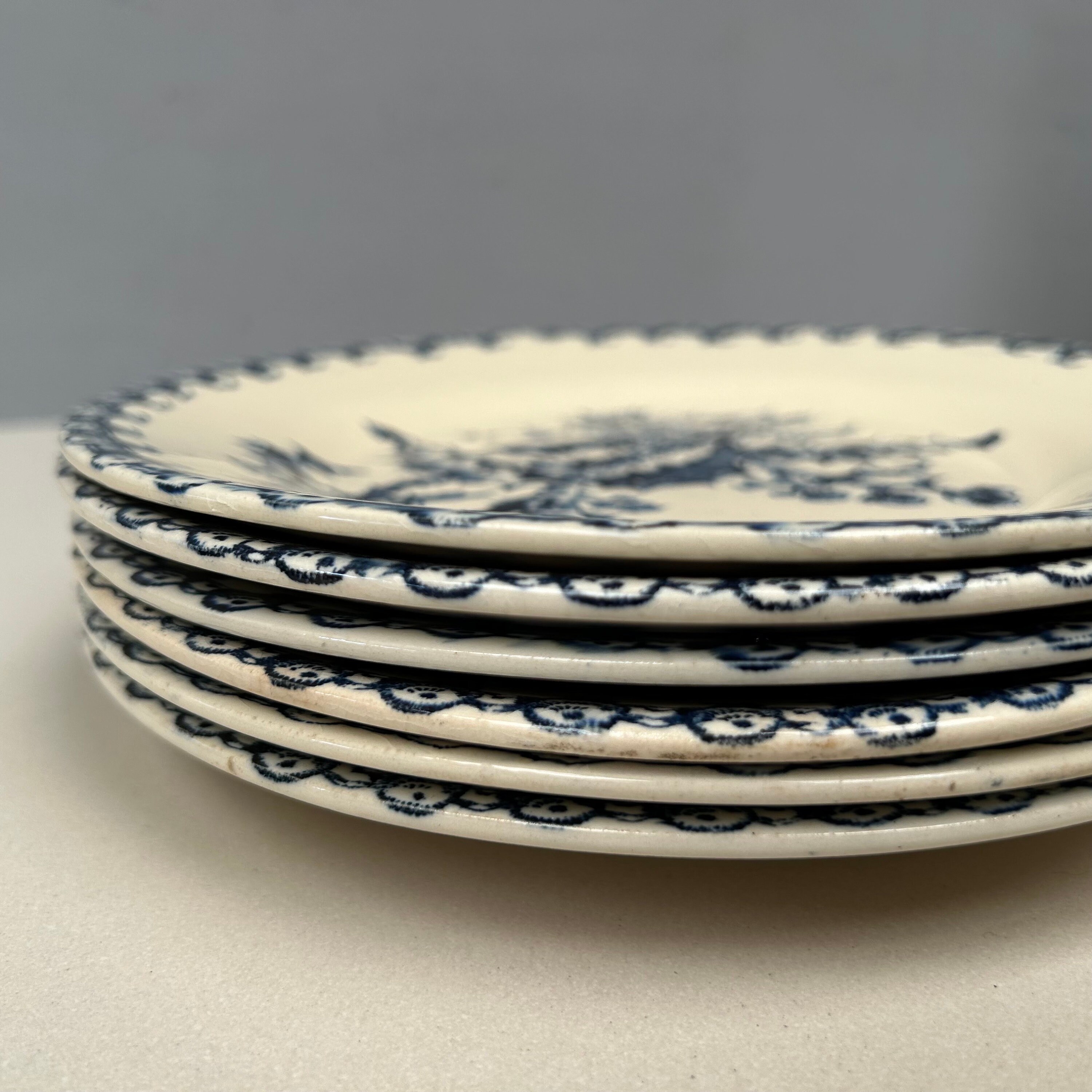 Set of 6 Antique GIEN French Indigo Dark Blue Ironstone