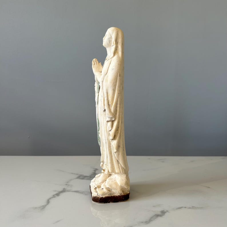 Antique French Chalkware Statue: Virgin Mary Our Lady of Lourdes (10 3/ ...