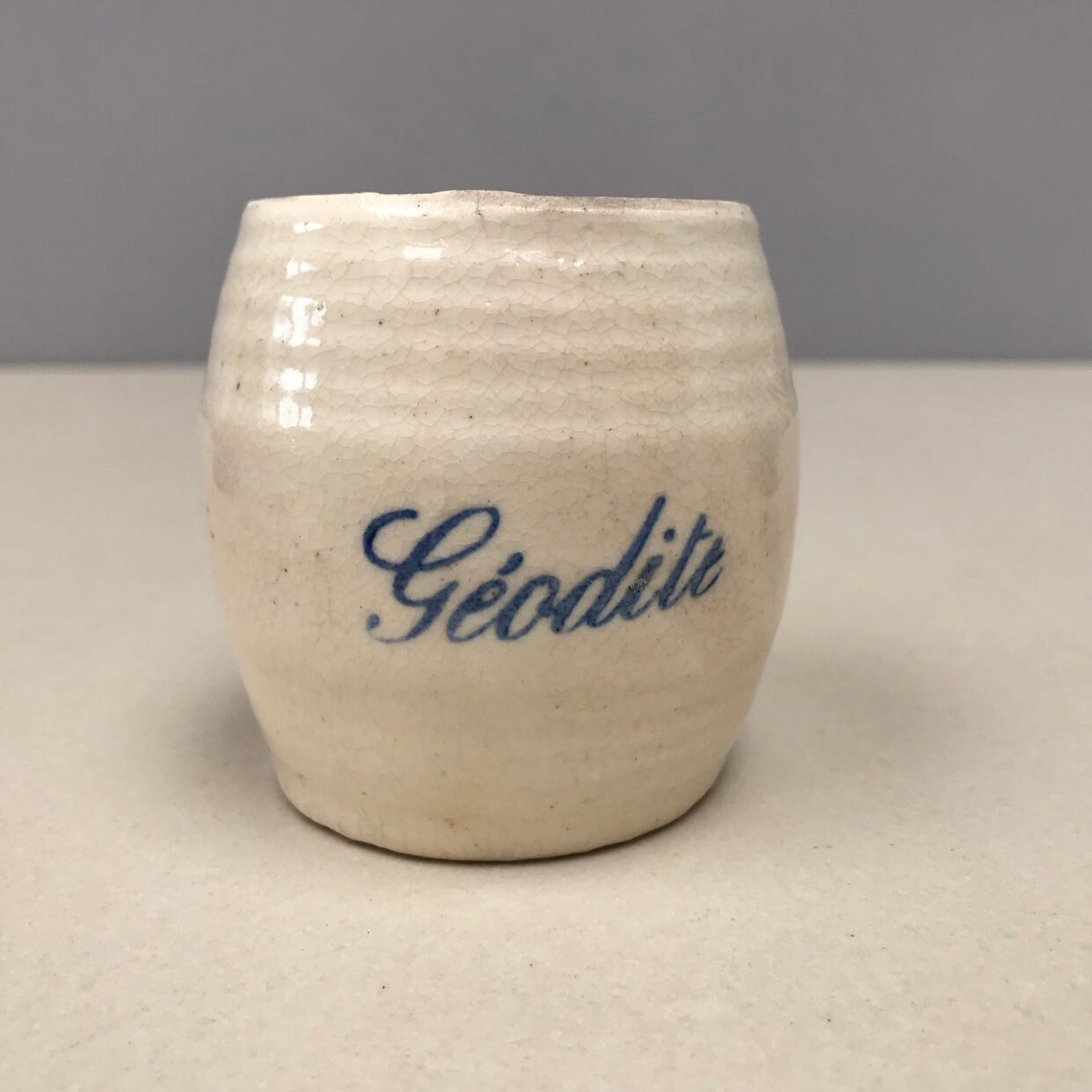 Rare Antique Français Geodite Dijon Mustard Pot Blue Julien Mack Petite Crème Beige Gris Grès Moutar