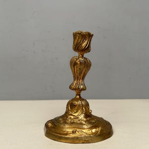 Rare Antique French Ornate solid bronze Candle stick. Detailed botanical design flowers. Ormolu gold Candlestick Candelabra - not straight.