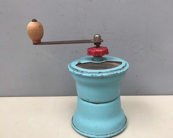 Ungewöhnliche Mou Caf Vintage Französisch Kaffeeberste Mühle Mühle blau Metall Moulin ein Cafe