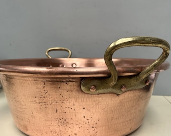 Heavy 3.9kg!! M Matillon Villedieu Vintage French Copper Jam Pan Preserves Pot jello jelly confitures. Rolled rim hand beaten Michel