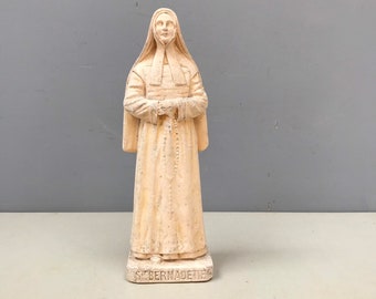 Very Rare Sainte Bernadette Antique French Chalkware Plaster Statue of Saint st Virgin Mary Jesus Joseph