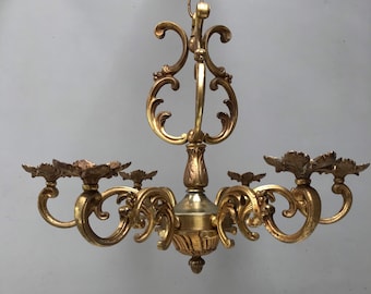 4kg! Magnificent Heavy Vintage French Gold Bronze 6 arm Chandelier Ceiling Light Fitting - Beautiful Elegant Design. Chateau Chic