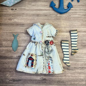Strój marynarski Blythe. Zestaw marynarskich sukienek dla lalek Blythe. 3 elementy, delikatna sukienka marynarska, vintage.