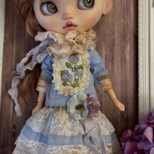 Blythe dress, vintage blythe outfit. Victorian outfit with embroidery.  Vintage Hydrangea 2 items