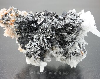 Wonderful Lustrous Hausmannite Crystals With Calcite On Hematite Matrix