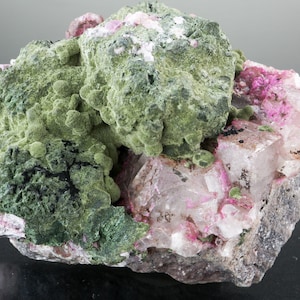 Kolwezite on Pink Cobaltoan Calcite Rhombohedrals, Mashamba West Mine, DRC