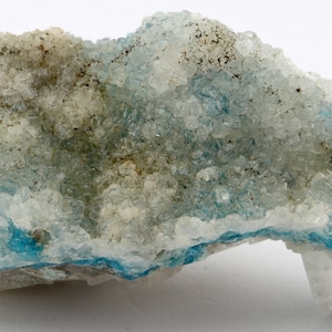 Shattuckite In Drusey Quartz on Calcite, Tantara Mine, Congo