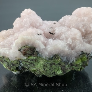 Pink Calcite on Mottramite, Tsumeb Mine, Namibia