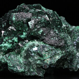 Plancheite on Primary Malachite, Mashamba West Mine, Katanga, DR Congo