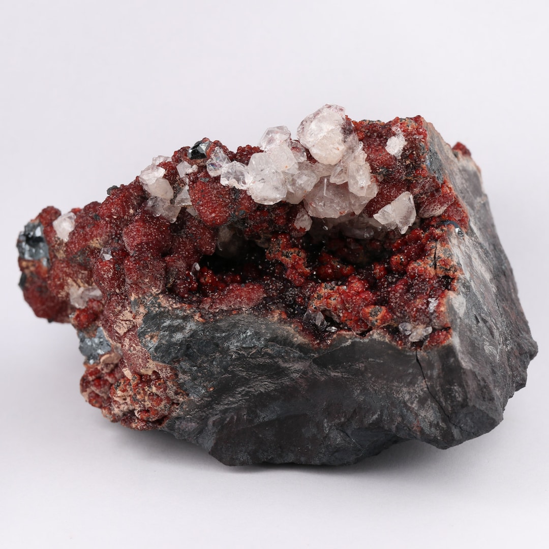 Calcite on Andradite on Hematite, Wessels Mine, Kalahari Manganese Field, South Africa