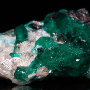 Calcite on Dioptase on Matrix, Tantara Mine, Congo