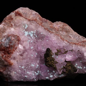 Kolwesite on Cobaltoan Calcite on Matrix, Kolwezi Mine, DR Congo
