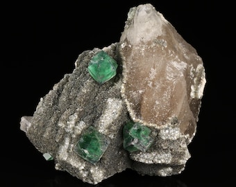 Fluorite, Muscovite on Quartz, Erongo Mountains, Karibib Constituency, Erongo Region, Namibia