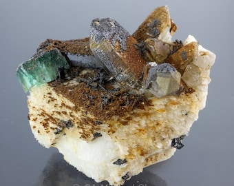 Fluorite and Quartz on Feldspar, Erongo Mnt, Namibia