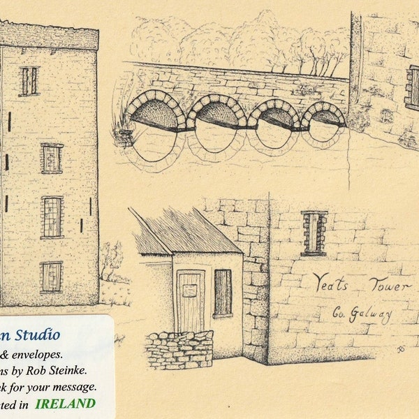 Notelets - Yeats Tower, Co. Galway. Packs of 5.  Direct from the Irish based artist Rob Steinke