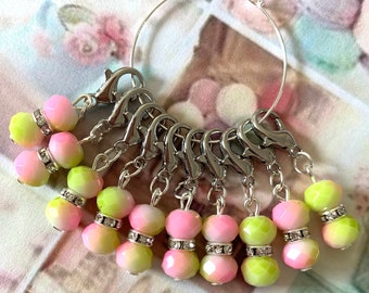 RHUBARB AND CUSTARD stitch markers  - Stitch markers, keyrings for crochet & knitting