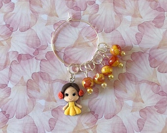 ROSE PRINCESS Stitch Markers, Keyrings, Set of 6, Princess Collection