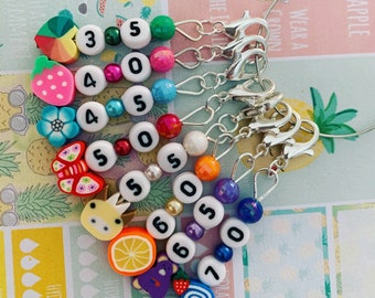 HOOK NUMBER/ROW counter stitch markers- bead stitch markers -Stitch markers for crochet and knitting