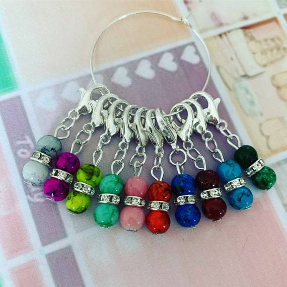 PRETTY GEMS Stitch Markers, Keyrings for Crochet & Knitting 