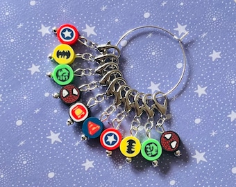 SUPERHEROES Stitch markers, keyrings for crochet & knitting