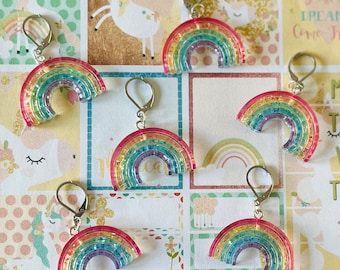 GLITZER REGENBOGEN Charms Maschenmarkierer, Schlüsselanhänger für Häkeln & Stricken