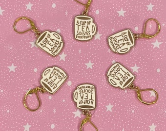 CUP OF TEA Stitch Marker, Keyring