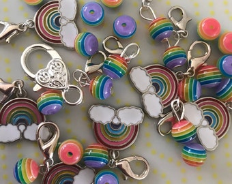 OVER THE RAINBOW Stitch Markers, Keyrings - Set of 6