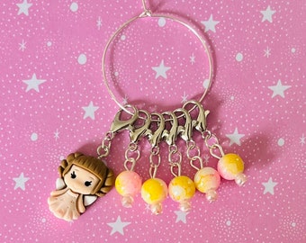 PINK FAIRY stitch markers, keyrings for crochet & knitting, Princess Collection